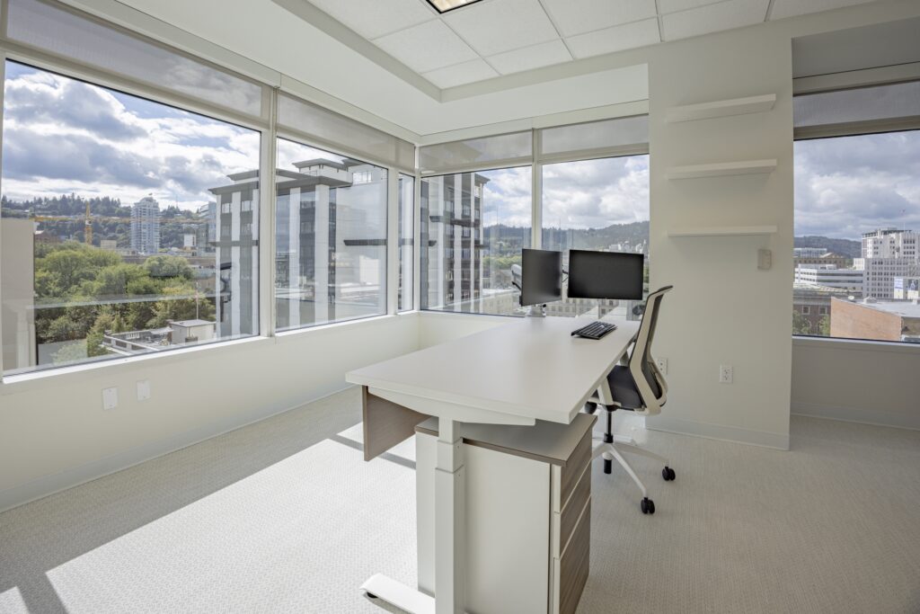 Professional real estate photography of a vacant commercial office suite designed for corporate leasing and marketing.